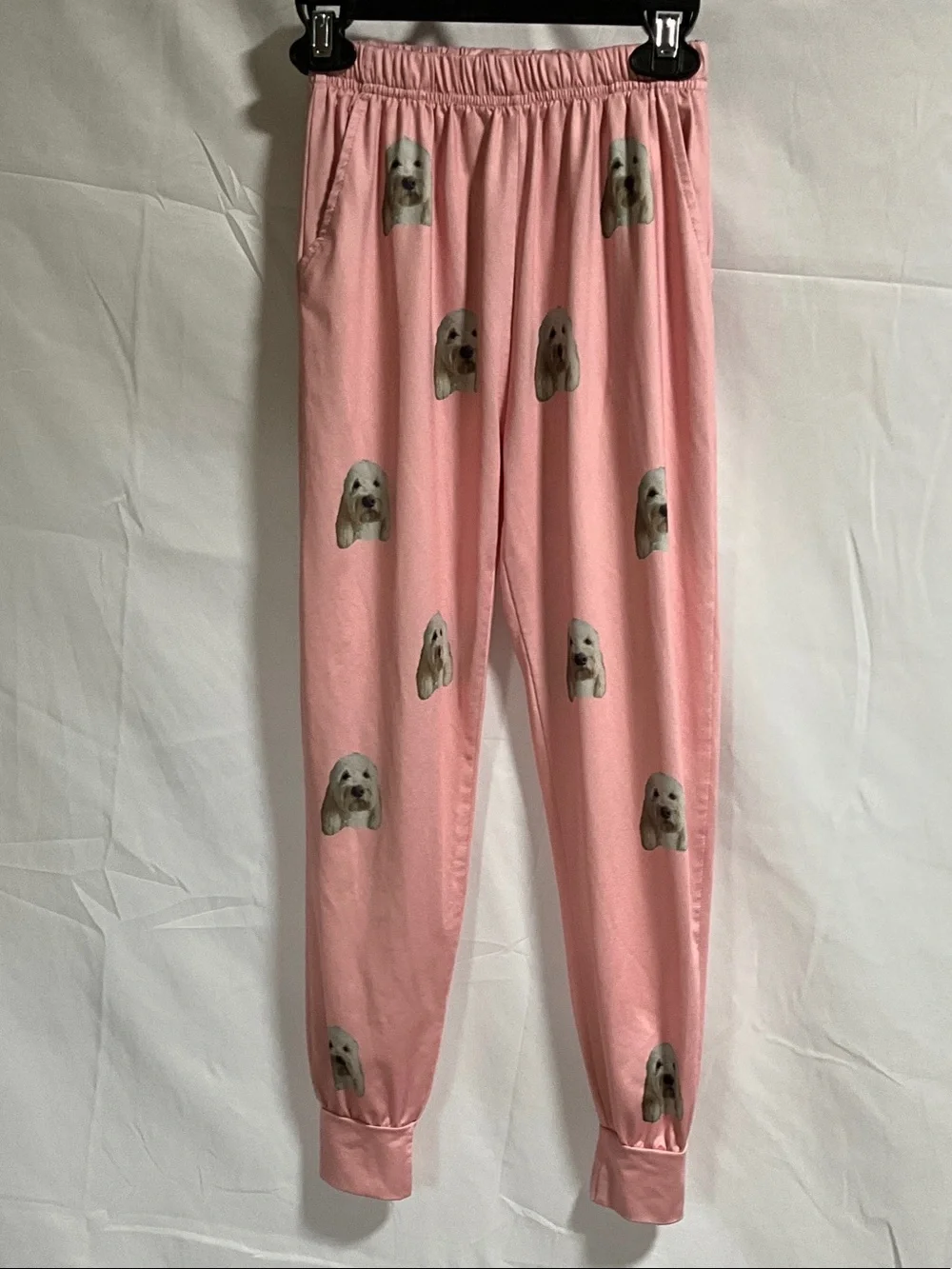 Kids Pajama Bottoms Golden Doodle Pink Background Size 8-9 Y